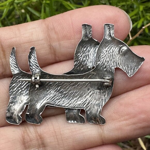 VTG Scottish Terrier Scottie Dogs Brooch Pin 1.75" Sterling Silver Stamped 3.6 g - Picture 2 of 6